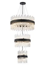Modus 3 Tier 25cm + 40cm + 60cm Pendant, 6 + 10 + 18 Light G9, Satin Black/Clear, Item Weight: 34kg