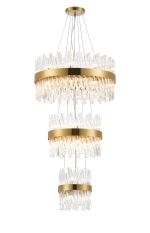 Modus 3 Tier 25cm + 40cm + 60cm Pendant, 6 + 10 + 18 Light G9, Brass/Clear, Item Weight: 34kg