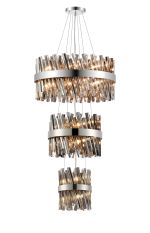 Modus 3 Tier 25cm + 40cm + 60cm Pendant, 6 + 10 + 18 Light G9, Polished Nickel/Smoke, Item Weight: 34kg