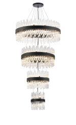 Modus 4 Tier 25cm + 40cm + 60cm + 80cm Pendant, 6 + 10 + 18 + 24 Light G9, Satin Black/Clear, Item Weight: 56kg