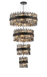 Modus 4 Tier 25cm + 40cm + 60cm + 80cm Pendant, 6 + 10 + 18 + 24 Light G9, Satin Black/Smoke, Item Weight: 56kg