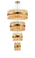 Modus 4 Tier 25cm + 40cm + 60cm + 80cm Pendant, 6 + 10 + 18 + 24 Light G9, Brass/Amber, Item Weight: 56kg