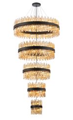 Modus 5 Tier 25cm + 40cm + 60cm + 80cm + 1m Pendant, 6 + 10 + 18 + 24 + 32 Light G9, Satin Black/Amber, Item Weight: 86kg