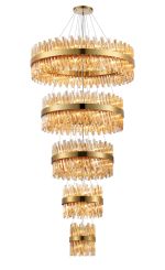 Modus 5 Tier 25cm + 40cm + 60cm + 80cm + 1m Pendant, 6 + 10 + 18 + 24 + 32 Light G9, Brass/Amber, Item Weight: 86kg