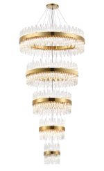 Modus 5 Tier 25cm + 40cm + 60cm + 80cm + 1m Pendant, 6 + 10 + 18 + 24 + 32 Light G9, Brass/Clear, Item Weight: 86kg