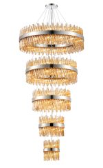Modus 5 Tier 25cm + 40cm + 60cm + 80cm + 1m Pendant, 6 + 10 + 18 + 24 + 32 Light G9, Polished Nickel/Amber, Item Weight: 86kg