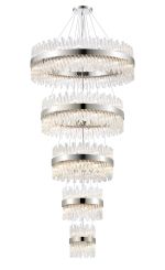 Modus 5 Tier 25cm + 40cm + 60cm + 80cm + 1m Pendant, 6 + 10 + 18 + 24 + 32 Light G9, Polished Nickel/Clear, Item Weight: 86kg