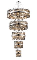 Modus 5 Tier 25cm + 40cm + 60cm + 80cm + 1m Pendant, 6 + 10 + 18 + 24 + 32 Light G9, Polished Nickel/Smoke, Item Weight: 86kg