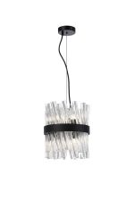Modus Pendant Round 25cm 6 Light G9, Satin Black / Clear Sculpted Glass