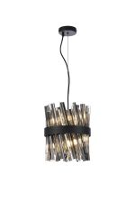 Modus Pendant Round 25cm 6 Light G9, Satin Black / Smoke Sculpted Glass