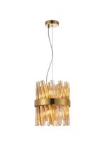 Modus Pendant Round 25cm 6 Light G9, Brass / Amber Sculpted Glass
