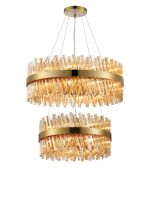 Modus 2 Tier 60cm + 80cm Pendant, 18 + 24 Light G9, Brass/Amber Item Weight: 41kg