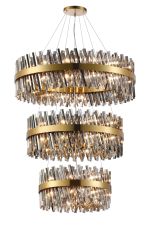 Modus 3 Tier 60cm + 80cm + 1m Pendant, 18 + 24 + 32 Light G9, Brass/Smoke Item Weight: 70kg