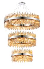 Modus 3 Tier 60cm + 80cm + 1m Pendant, 18 + 24 + 32 Light G9, Polished Nickel/Amber Item Weight: 70kg