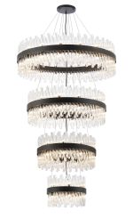 Modus 4 Tier 40cm + 60cm + 80cm + 1m Pendant, 10 + 18 + 24 + 32 Light G9, Satin Black/Clear Item Weight: 80kg