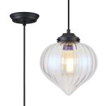 Mia 23cm Single Pendant With Flower Bud Shade 1 x E27, Satin Black/Black Braided Cable/Iridescent Faded
