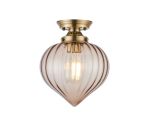 Mia 23cm Flush Ceiling Light With Flower Bud Shade 1 x E27, Antique Brass/Cognac