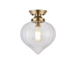 Mia 23cm Flush Ceiling Light With Flower Bud Shade 1 x E27, Antique Brass/Clear