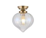 Mia 23cm Flush Ceiling Light With Flower Bud Shade 1 x E27, Antique Brass/Iridescent Faded