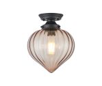 Mia 23cm Flush Ceiling Light With Flower Bud Shade 1 x E27, Satin Black/Cognac