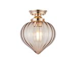 Mia 23cm Flush Ceiling Light With Flower Bud Shade 1 x E27, French Gold/Cognac