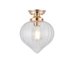 Mia 23cm Flush Ceiling Light With Flower Bud Shade 1 x E27, French Gold/Clear