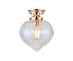 Mia 23cm Flush Ceiling Light With Flower Bud Shade 1 x E27, French Gold/Iridescent Faded