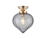 Mia 23cm Flush Ceiling Light With Flower Bud Shade 1 x E27, French Gold/Smoke