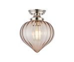 Mia 23cm Flush Ceiling Light With Flower Bud Shade 1 x E27, Polished Nickel/Cognac