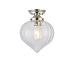 Mia 23cm Flush Ceiling Light With Flower Bud Shade 1 x E27, Polished Nickel/Clear