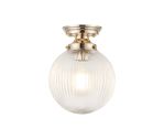 Mia Flush Ceiling Light With 20cm Acorn Ribbed Glass, 1 x E27, French Gold/Clear