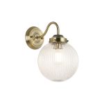 Mia Wall Light With 20cm Acorn Ribbed Glass, 1 x E27, Antique Brass/Clear