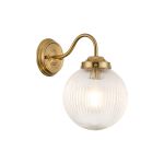 Mia Wall Light With 20cm Acorn Ribbed Glass, 1 x E27, Brass/Clear