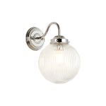 Mia Wall Light With 20cm Acorn Ribbed Glass, 1 x E27, Polished Nickel/Clear