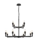 Isola Multi Arm 2 Tier Pendant (FRAME ONLY) Without Shade, 4 + 8 Light E27, Satin Black (ITEM REQUIRES CONSTRUCTION/CONNECTION)