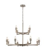 Isola Multi Arm 2 Tier Pendant (FRAME ONLY) Without Shade, 4 + 8 Light E27, Satin Nickel (ITEM REQUIRES CONSTRUCTION/CONNECTION)