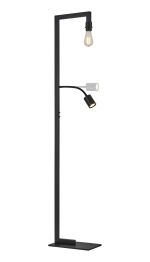 Isola Floor Lamp Over Arm Without Shade, 1 Light E27 + Reading 1 Light GU10, Satin Black
