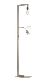 Isola Floor Lamp Over Arm Without Shade, 1 Light E27 + Reading 1 Light GU10, Satin Nickel