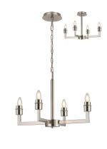 Isola 55cm Adjustable Multi Arm Pendant/Semi Ceiling (FRAME ONLY) Without Shade, 4 Light E27, c/w 1m Chain, Satin Nickel