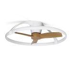 Nepal Mini 75cm 55W LED Dimmable Ceiling Light With Built-In 30W DC Fan With Single Speed Reverse, White/Wood, c/w Remote & APP Control, 7200lm