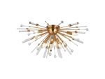 Noon 80cm Semi Flush 6 Light E14 Antique Gold/Clear Glass