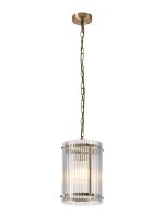 Bruschetta 20.5cm Pendant, 1 Light E27, Antique Brass / Wide Ribbed Clear (C) Glass