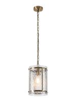 Bruschetta 20.5cm Pendant, 1 Light E27, Antique Brass / Cobbled Clear (D) Glass