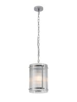 Bruschetta 20.5cm Pendant, 1 Light E27, Polished Chrome / Wide Ribbed Clear (C) Glass