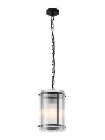 Bruschetta 20.5cm Pendant, 1 Light E27, Matt Black / Narrow Ribbed Clear (B) Glass