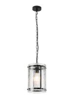 Bruschetta 20.5cm Pendant, 1 Light E27, Matt Black / Rippled Clear (F) Glass