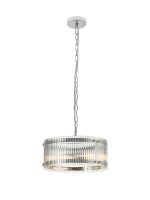 Bruschetta 35cm Pendant, 2 Light E27, Polished Chrome / Wide Ribbed Clear (C) Glass