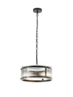 Bruschetta 35cm Pendant, 2 Light E27, Matt Black / Wide Ribbed Clear (C) Glass