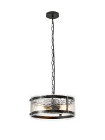 Bruschetta 35cm Pendant, 2 Light E27, Matt Black / Cobbled Clear (D) Glass