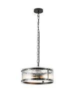 Bruschetta 35cm Pendant, 2 Light E27, Matt Black / Rippled Clear (F) Glass